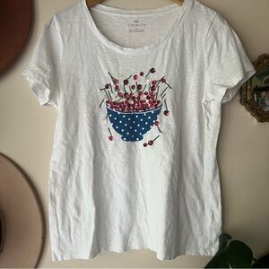 TALBOTS fruit bowl of cherries sequin‎ graphic T-Shirt Women’s SIZE MEDIUM
